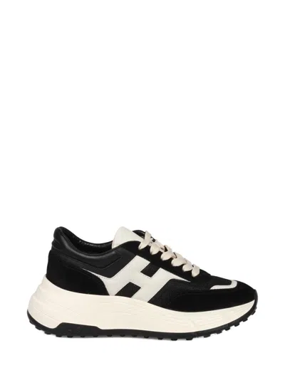 Hogan Round Toe Black Sneakers With Suede Inserts