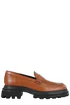 Hogan Round Toe Brown Leather Moccasin With Soft Insole And Eva Sole In Brown