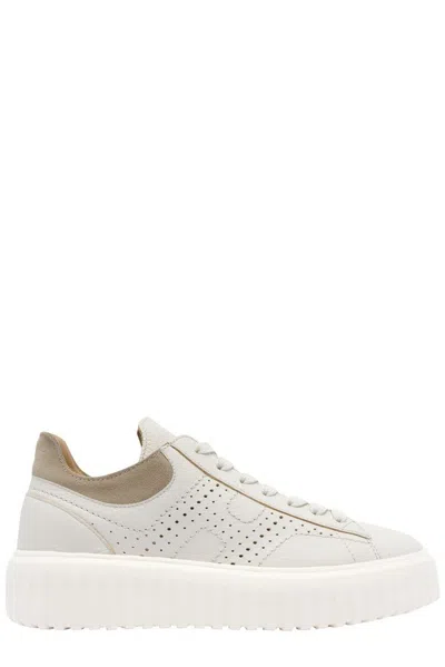 Hogan Round Toe Lace-up Sneakers In White