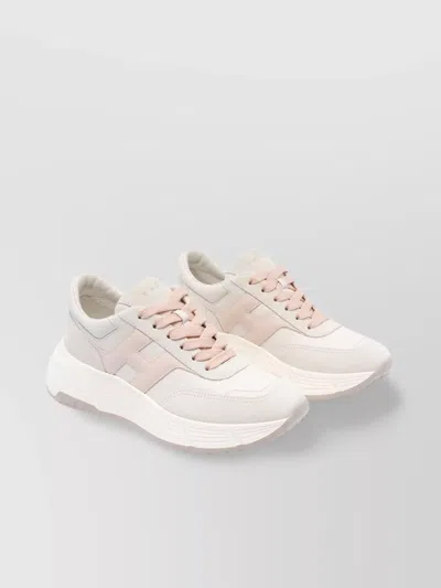 Hogan Round Toe Leather Sneakers With Contrast Paneling