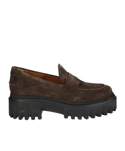 Hogan Round-toe Loafers In Black
