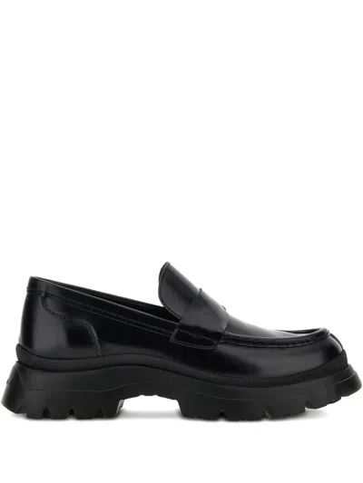Hogan Round-toe Loafers In Black