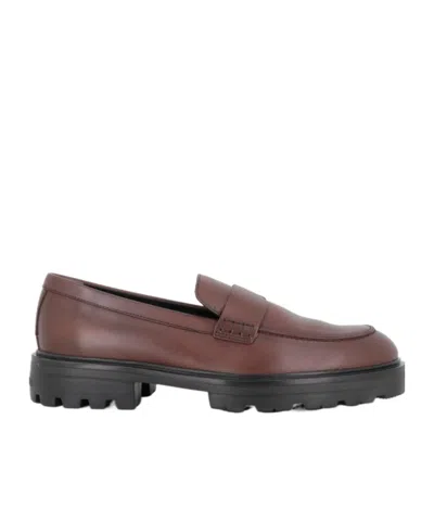Hogan Round-toe Loafers In Brown