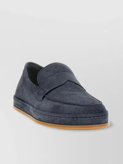 Hogan Round Toe Loafers In Suede Finish In Blue