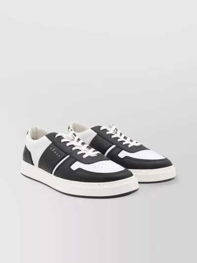 Hogan Round Toe Low Top Sneakers With Contrast Panels And Rubber Sole In Black