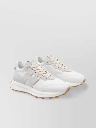 Hogan Round Toe Low Top Sneakers With Suede Accents In White