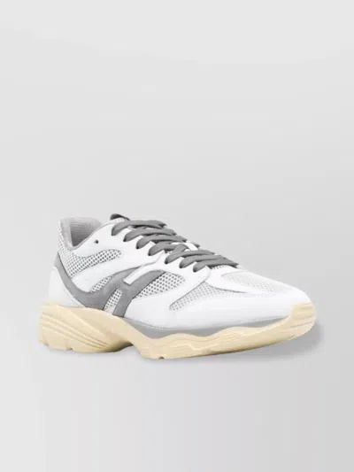 Hogan Round Toe Mesh Panels Sneakers Rubber Sole In White