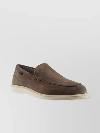 Hogan Round Toe Suede Loafers With Rubber Sole In Brown