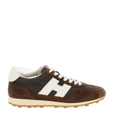 Hogan Round-toe Lace-up Sneakers In Brown