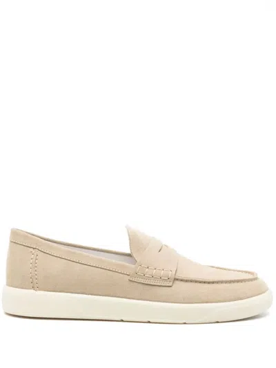 Hogan Rubber Sole Suede Loafers Shoes In Beige