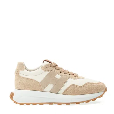 Hogan Running H641 Beige Fabric And Leather In Neutrals