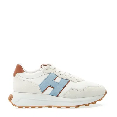 Hogan Running H641 Beige Suede And Leather H Light Blue In White