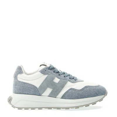 Hogan Running H641 Denim Fabric And Leather In White