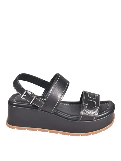 Hogan Block Heel Sandals With Cut-out Design In Black