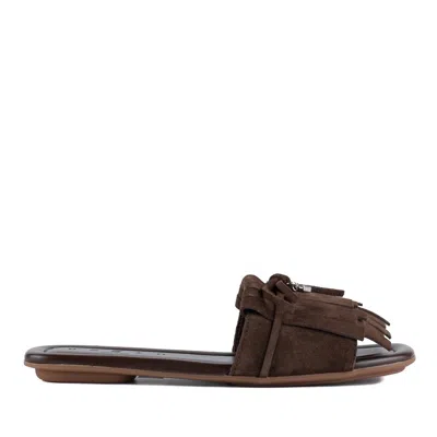 HOGAN HOGAN SANDALO H685 WITH FRINGE IN BROWN SUEDE