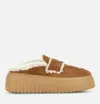 Hogan Shearling-trimmed Suede Slippers In Brown