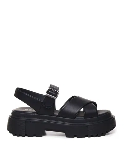Hogan Leather Sandal With Midsole Sandals In Black