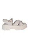 Hogan H644 Tank Sandal In White Stitched Leather In White