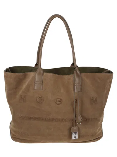 Hogan Script Address Shopping Bag In Brown