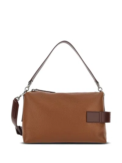 Hogan Script Bauletto Leather Shoulder Bag In Brown