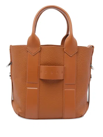 Hogan Script Leather Tote Bag In Brown