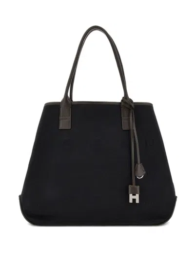 Hogan Script Medium Canvas Tote In Black