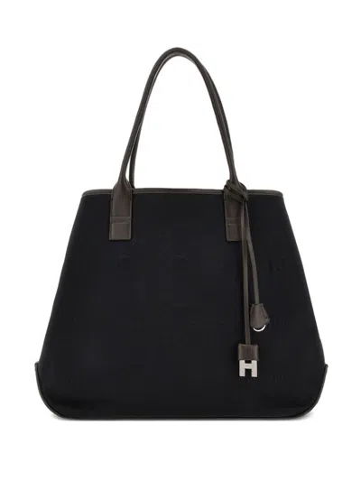 Hogan Script Medium Canvas Tote In Black