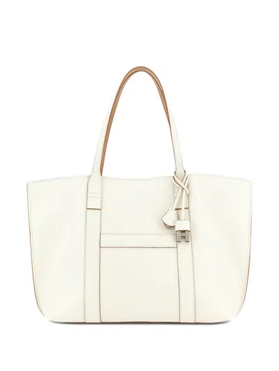 HOGAN Script Medium Ivory Leather Shopping Bag HOGAN