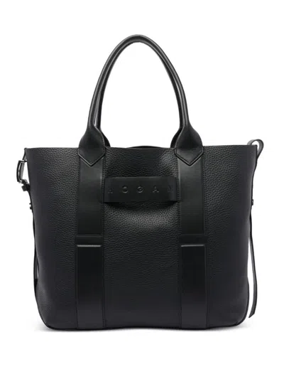 Hogan Script Medium Leather Tote Bag In Black