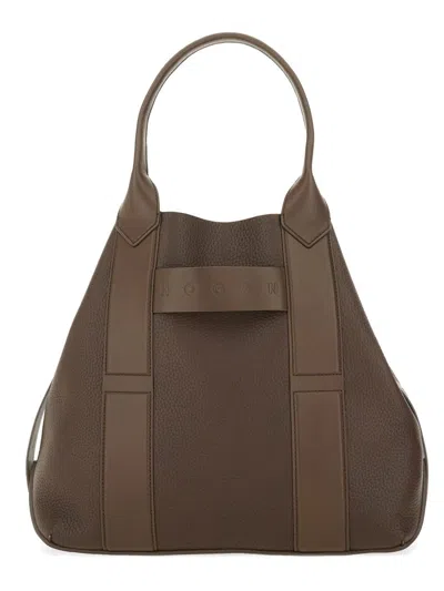 Hogan "script" Shopping Bag In Brown