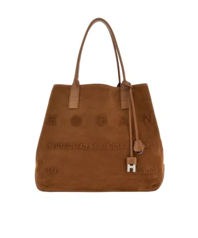 Hogan Script Shopping Bag Medium In Brown