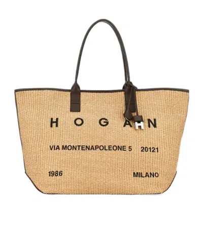 Hogan Script Shopping Bag Medium In Brown