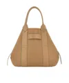 Hogan Script Medium Shopping Bag In Hammered Leather In Brown