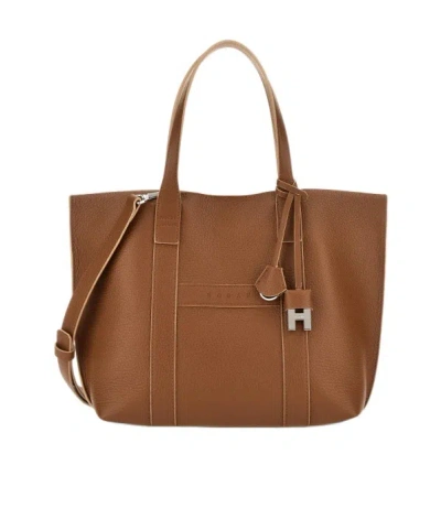 Hogan Script Shopping Bag Small In Brown