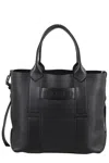 Hogan Medium Script Shopping Bag With Textured Leather Finish In Black