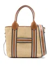 Hogan Small Raffia Script Shopping Bag With Brown Leather Details