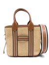 Hogan Small Raffia Script Shopping Bag With Brown Leather Details