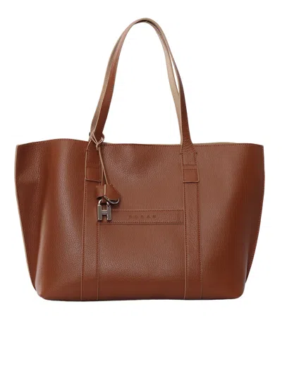 Hogan Script Shopping Textured Calfskin Tote Bag In Brown