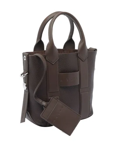 Hogan Script Small Leather Tote Bag In Brown