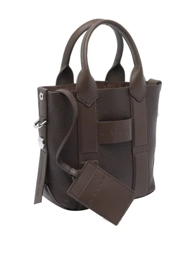 Hogan Script Small Leather Tote Bag In Brown