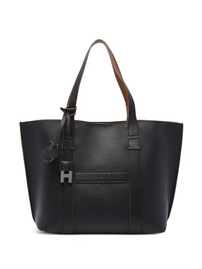 Hogan Script Small Leather Tote Bag In Brown
