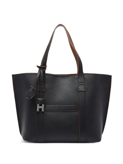 Hogan Script Small Leather Tote Bag In Black