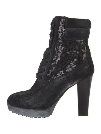Pre-owned Hogan Sequins Combat Boots In Black