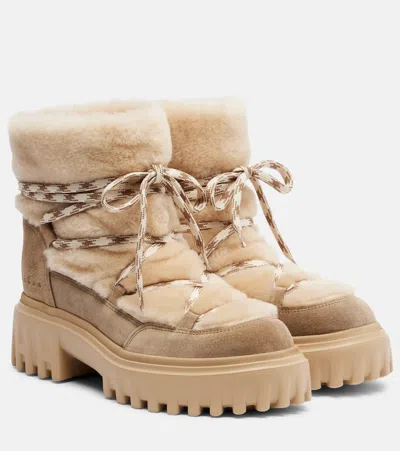 Hogan Shearling And Suede Ankle Boots In Nude
