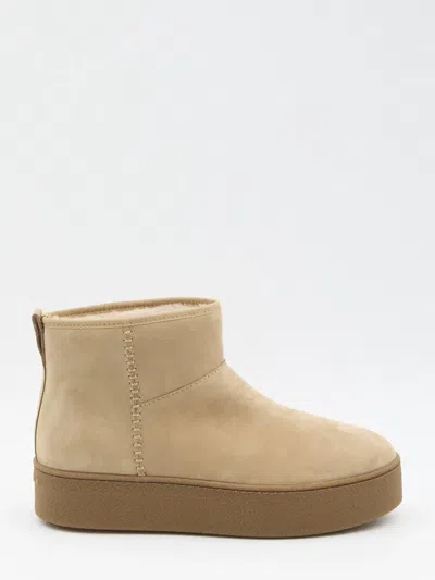 Hogan Shearling And Suede Boots In Brown