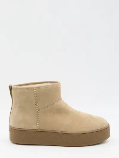 Hogan Shearling Ankle Boots In Sand