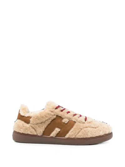 Hogan Shearling H-logo Sneakers In Neutral