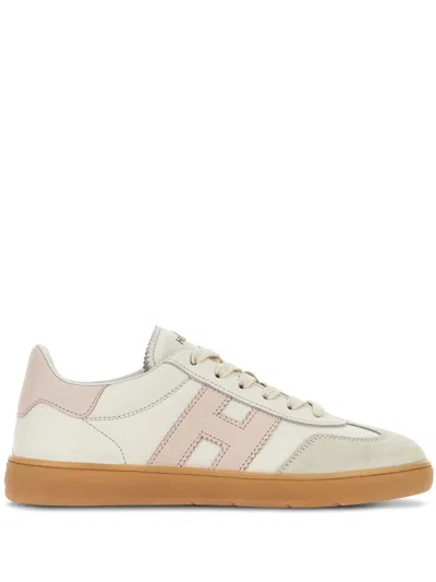 Hogan Cool H Pink Leather White Sneakers In Beige
