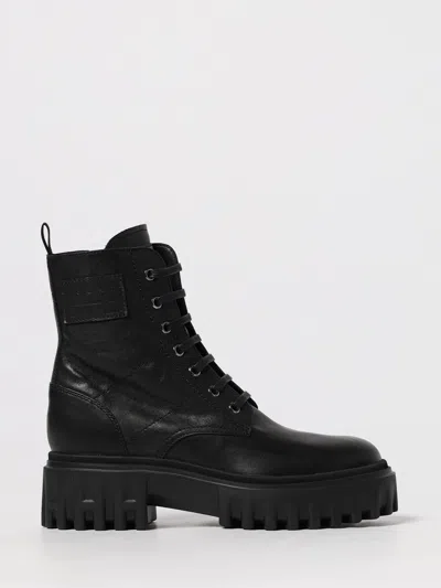 Hogan H700 Chunky Biker Boots In Leather In Black