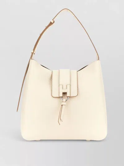 Hogan Shoulder Bag Adjustable Strap Metal Hardware In Neutral